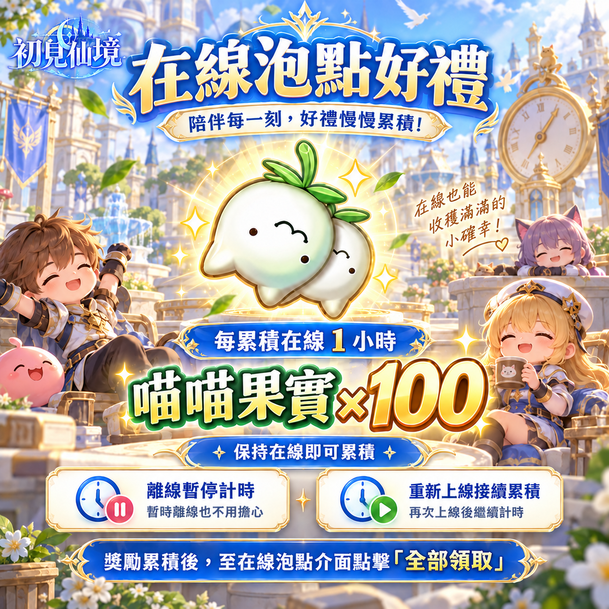 在線泡點每小時獲得喵喵果實